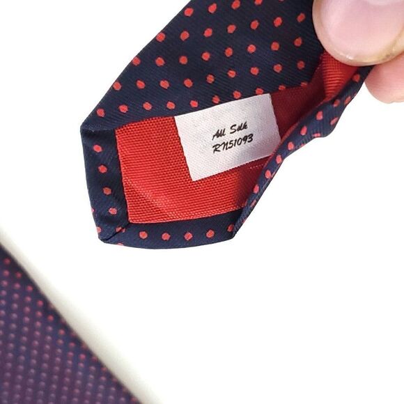 Stafford Silk Tie Blue Polka Dot‎ Print Red Skinny - Picture 4 of 6